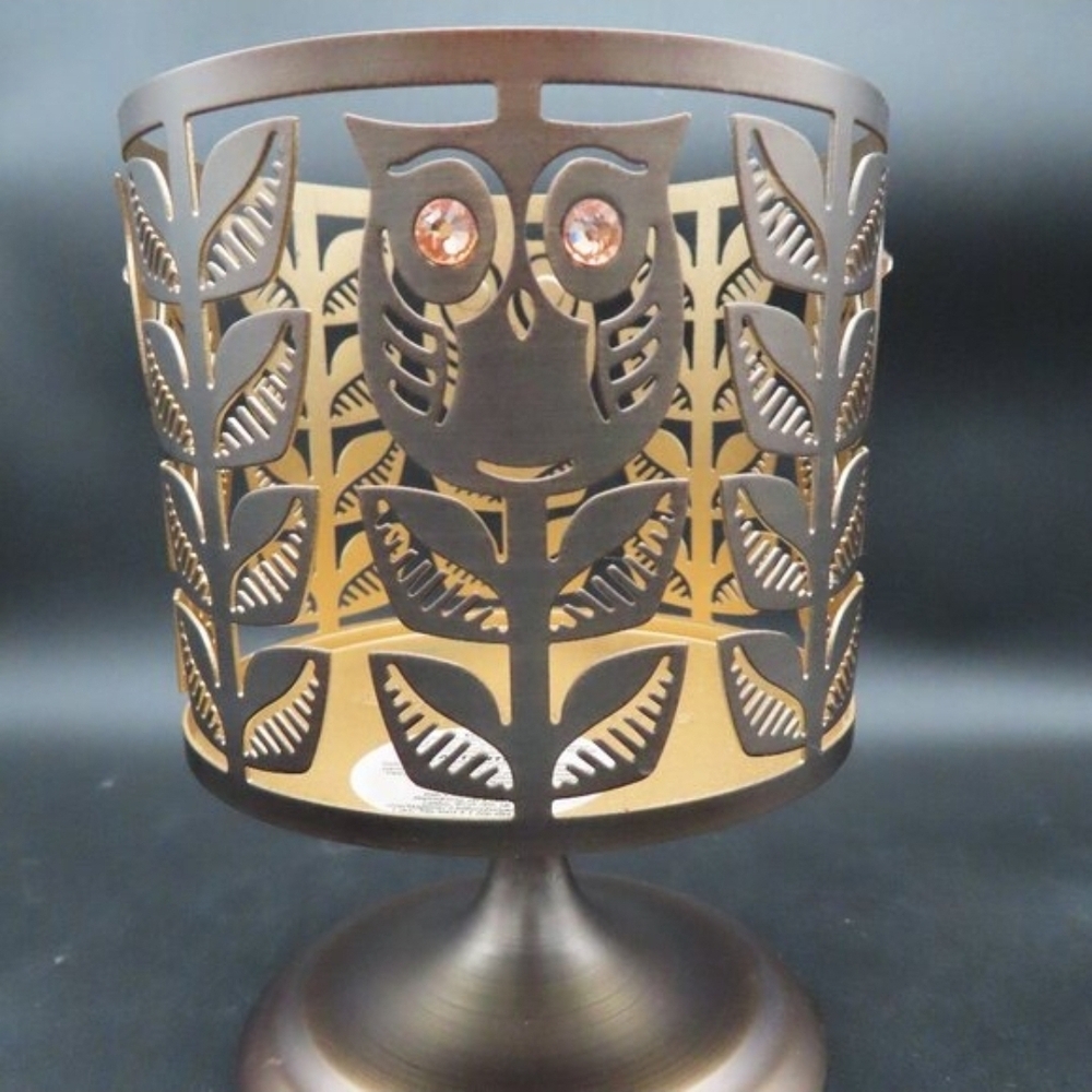 Bath & Body Works Bronze Owl Tea Light Holder with Gem Eyes